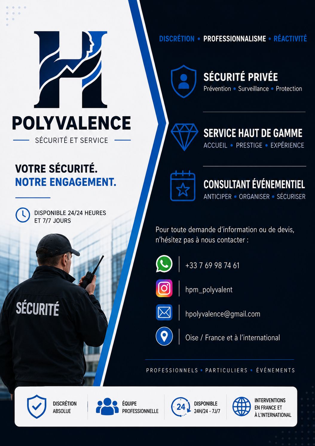 Flyer H Polyvalence sécurité privée, service haut de gamme et consultant événementiel