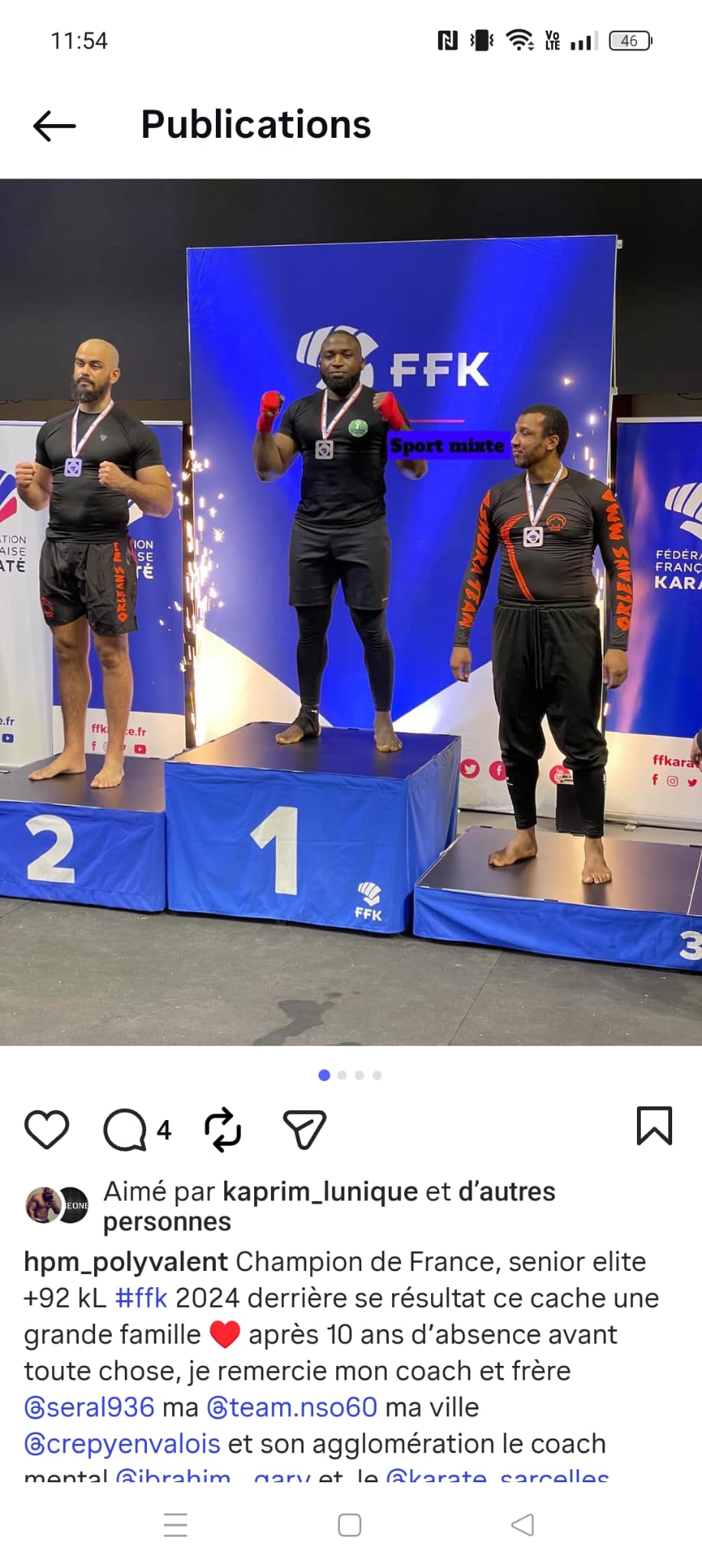 Kaprim sur le podium de champion de France senior de karaté